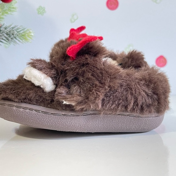 Toddler Festive Reindeer Slippers ~ Plush w/ Hook & Loop Closure ~ SZ 5 - Picture 9 of 10